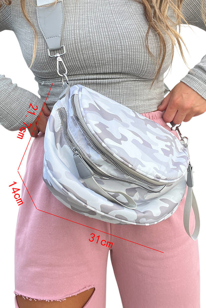 Medium Grey Abstract/ Camouflage/ Polka Dot/ Leopard Print Double Zip Fashion Crossbody Bag