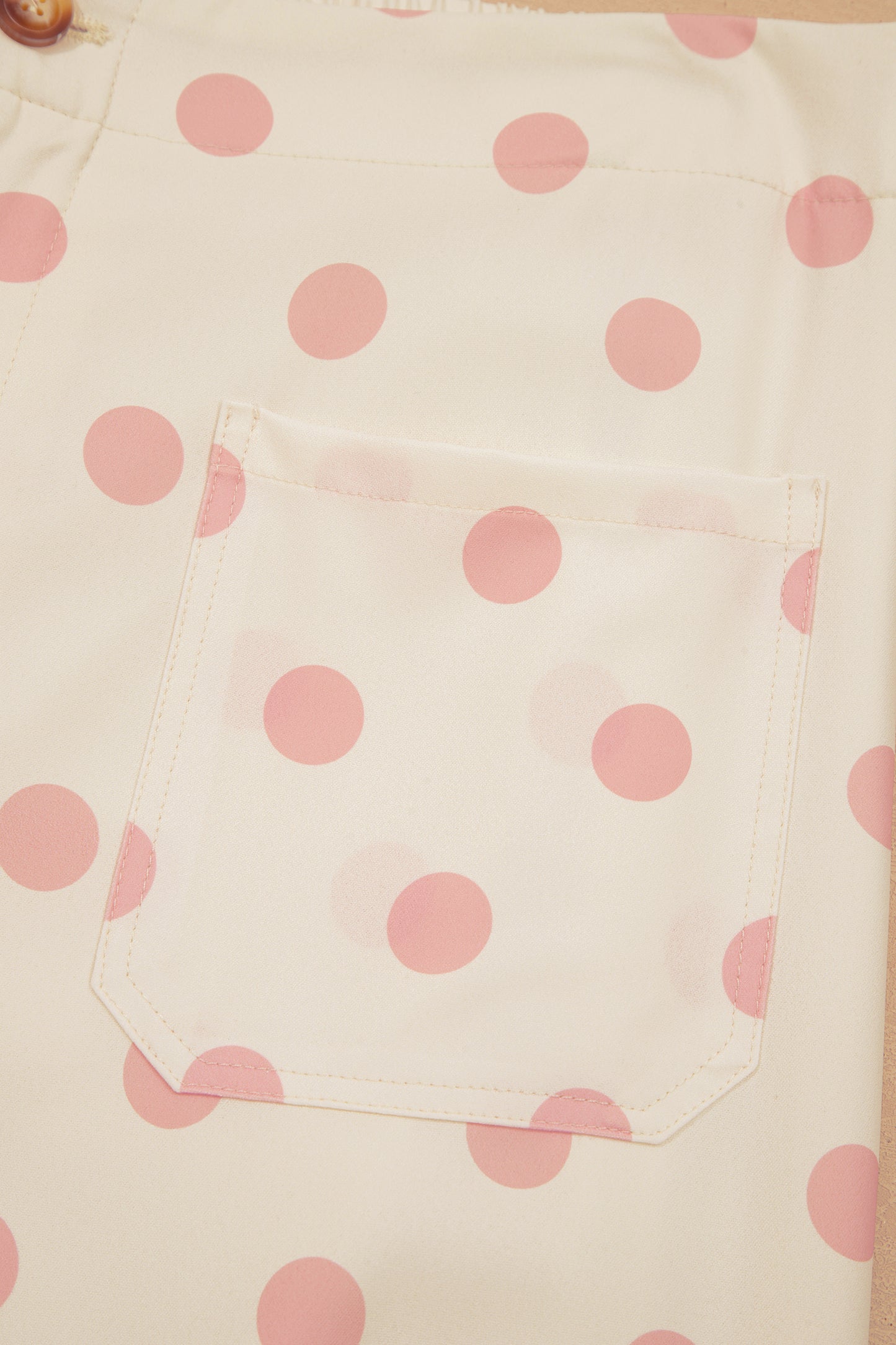 White Polka Dot Print Patched Pocket Mid-rise Straight Leg Pants