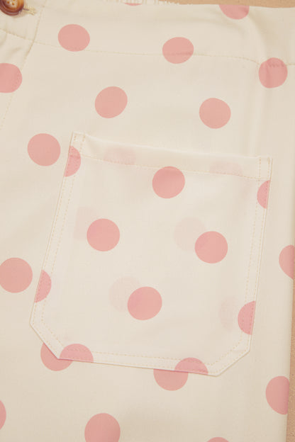 White Polka Dot Print Patched Pocket Mid-rise Straight Leg Pants