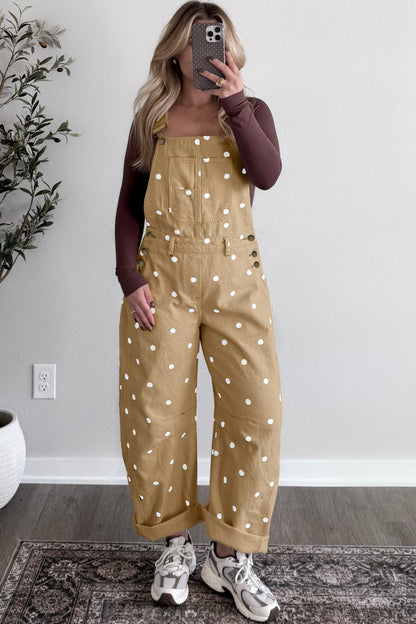 Phalaenopsis Polka Dot Print Bib Pocket Denim Barrel Overalls Jumpsuit