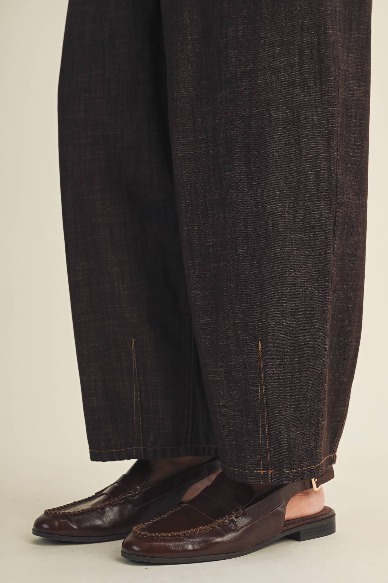 Structured Denim Wide-Leg Crop Trousers