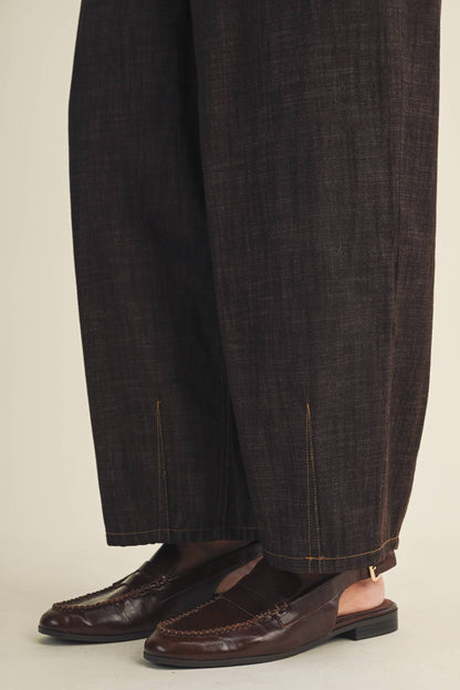 Structured Denim Wide-Leg Crop Trousers