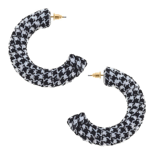 Reese Houndstooth Statement Hoop Earrings in Black & White