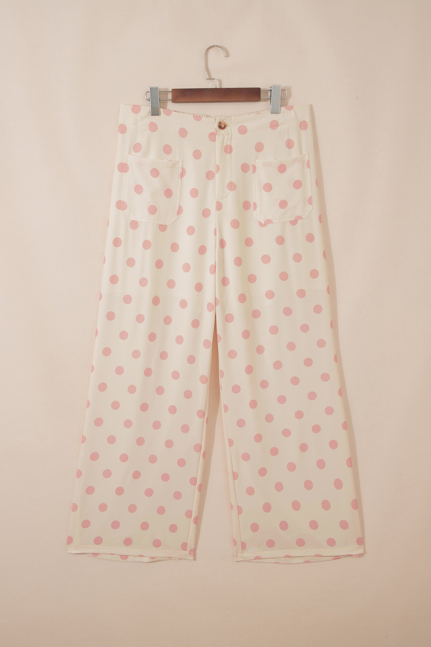 White Polka Dot Print Patched Pocket Mid-rise Straight Leg Pants