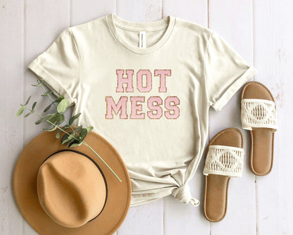 Wholesale Hot Mess Graphic Tee - Heather Sand