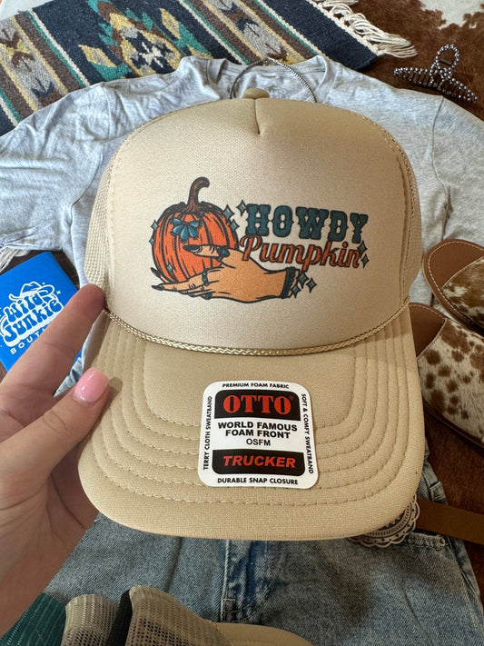 Howdy Pumpkin Turquoise Trucker HatMulti