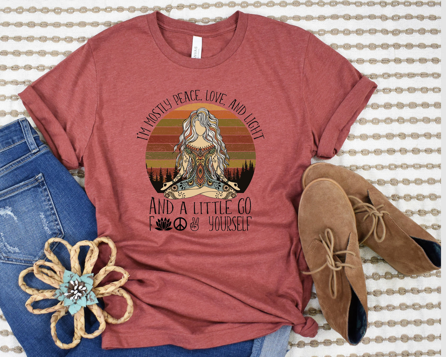 Wholesale I'm Peace Love and Light Graphic Tee - Heathered Clay