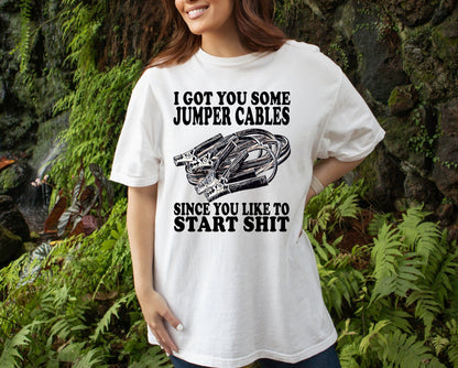 Wholesale Jumper Cables Graphic Tee - White