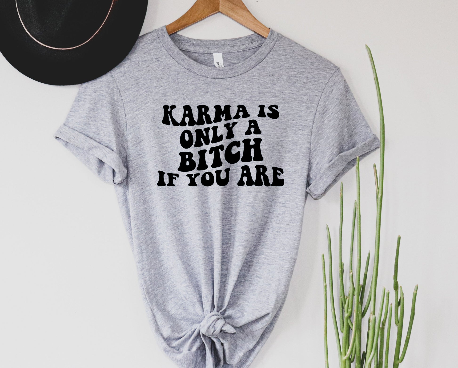 Wholesale Karma is a B Graphic Tee - Heathered Grey