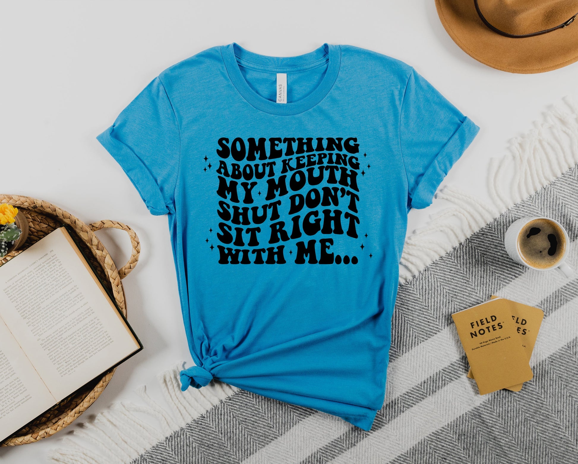 Wholesale Keeping My Mouth Shut Graphic Tee - Heather Aqua