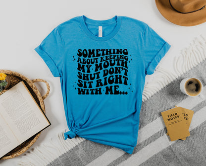 Wholesale Keeping My Mouth Shut Graphic Tee - Heather Aqua