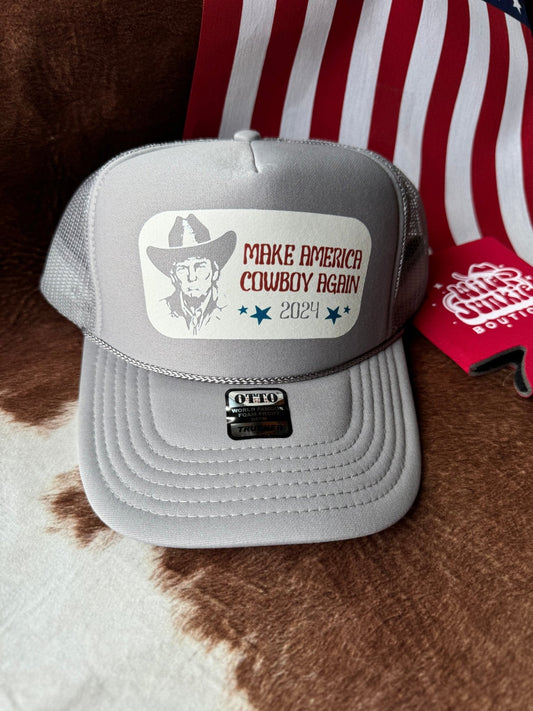 Make America Cowboy Again Trump Trucker HatGreyOS