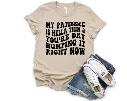 Wholesale My Patience is Hella Thin Graphic Tee - Heather Aqua