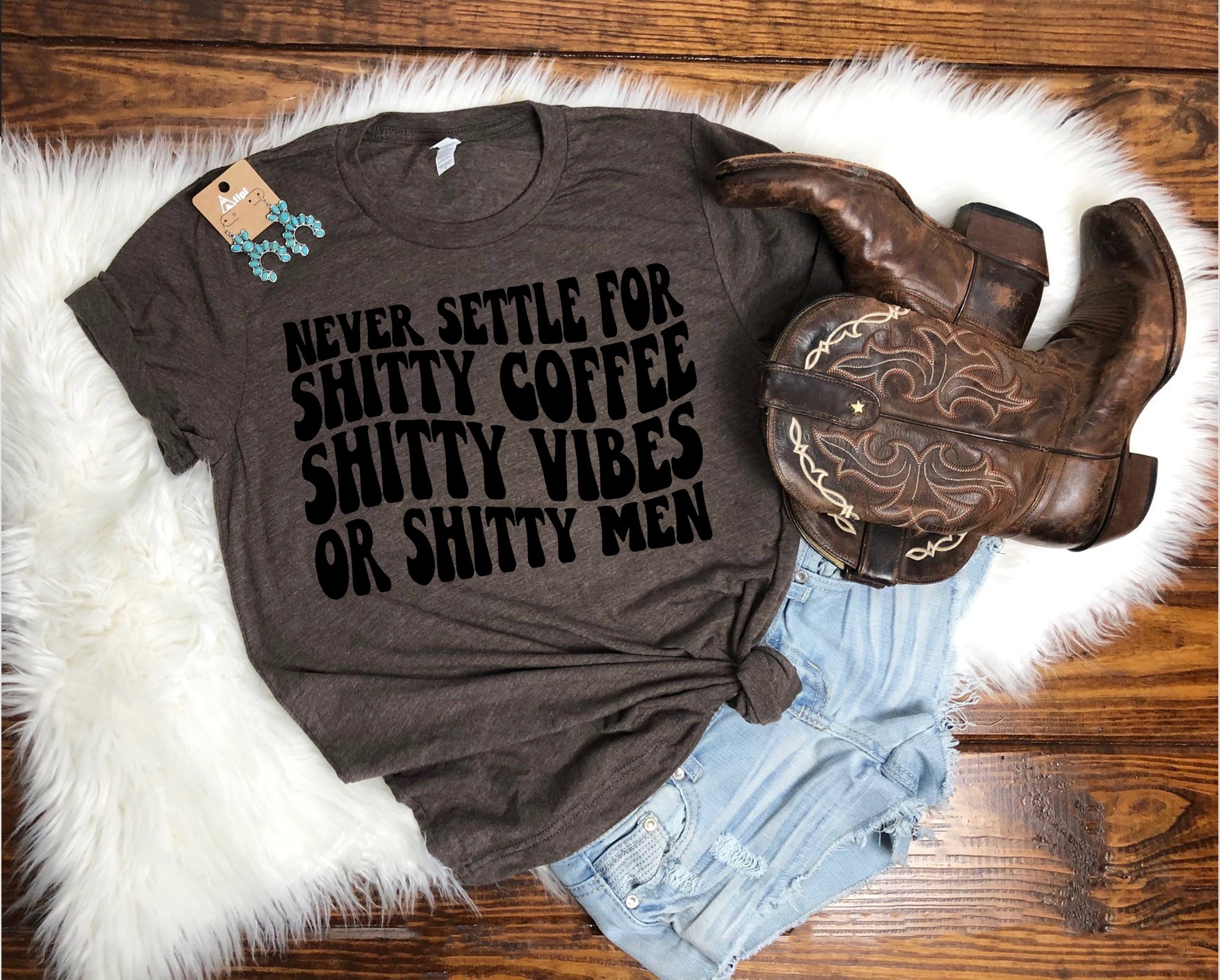 Wholesale Never Settle Graphic Tee - Brown tee