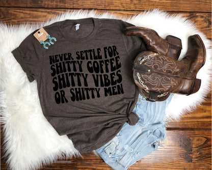 Wholesale Never Settle Graphic Tee - Brown tee