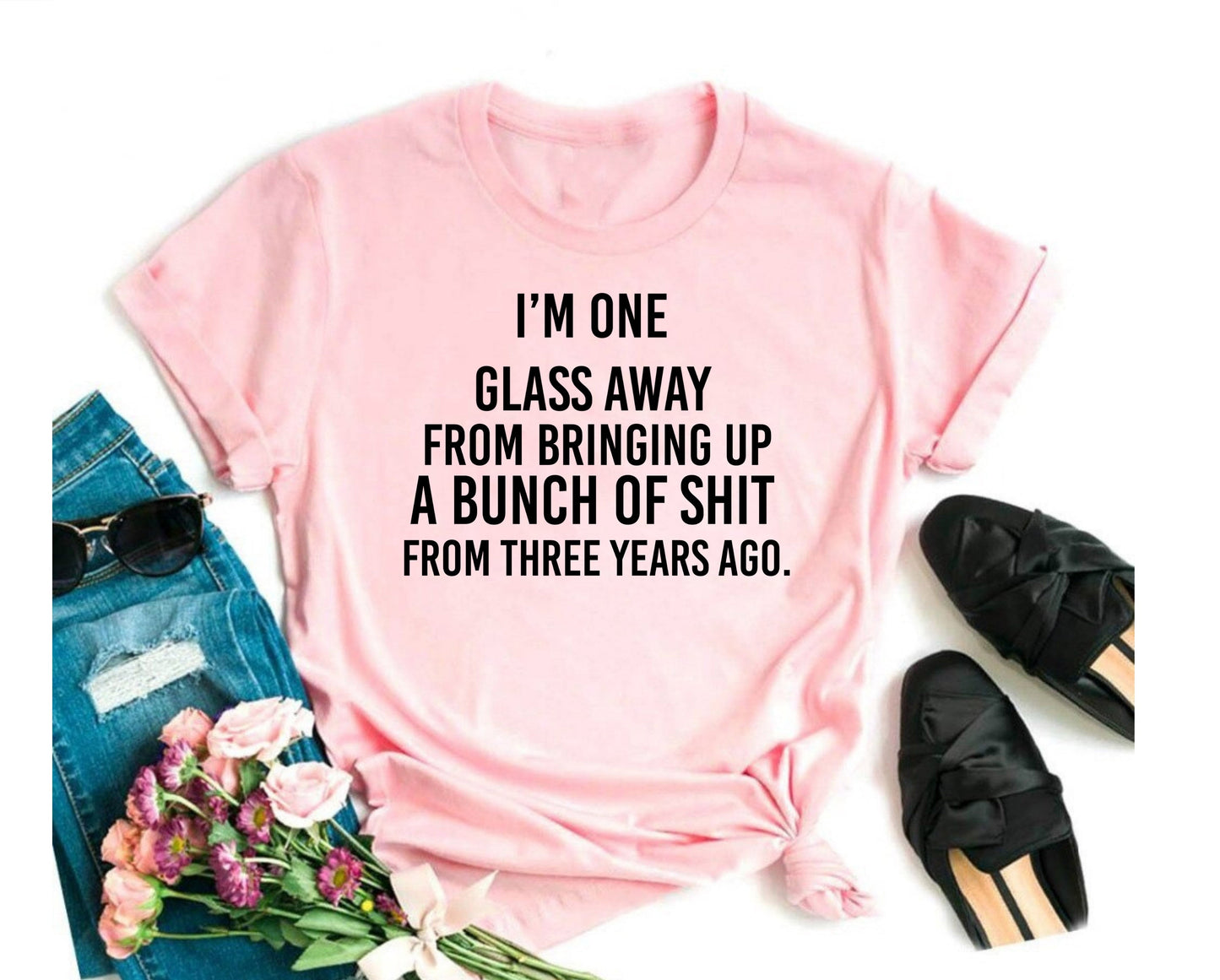 Wholesale One Glass Away Graphic Tee - Black Tee