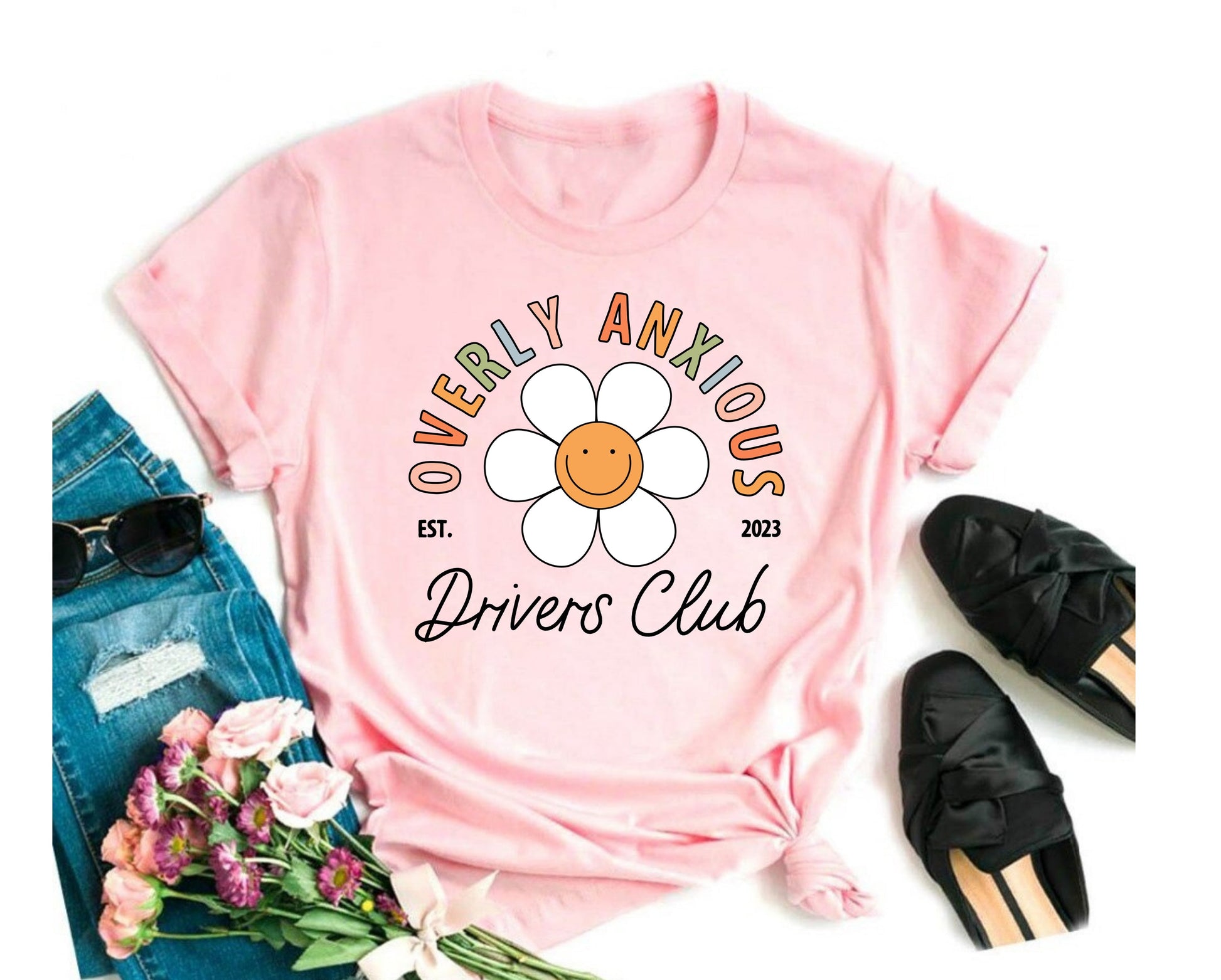 Wholesale Overly Anxious Graphic Tee - Pink