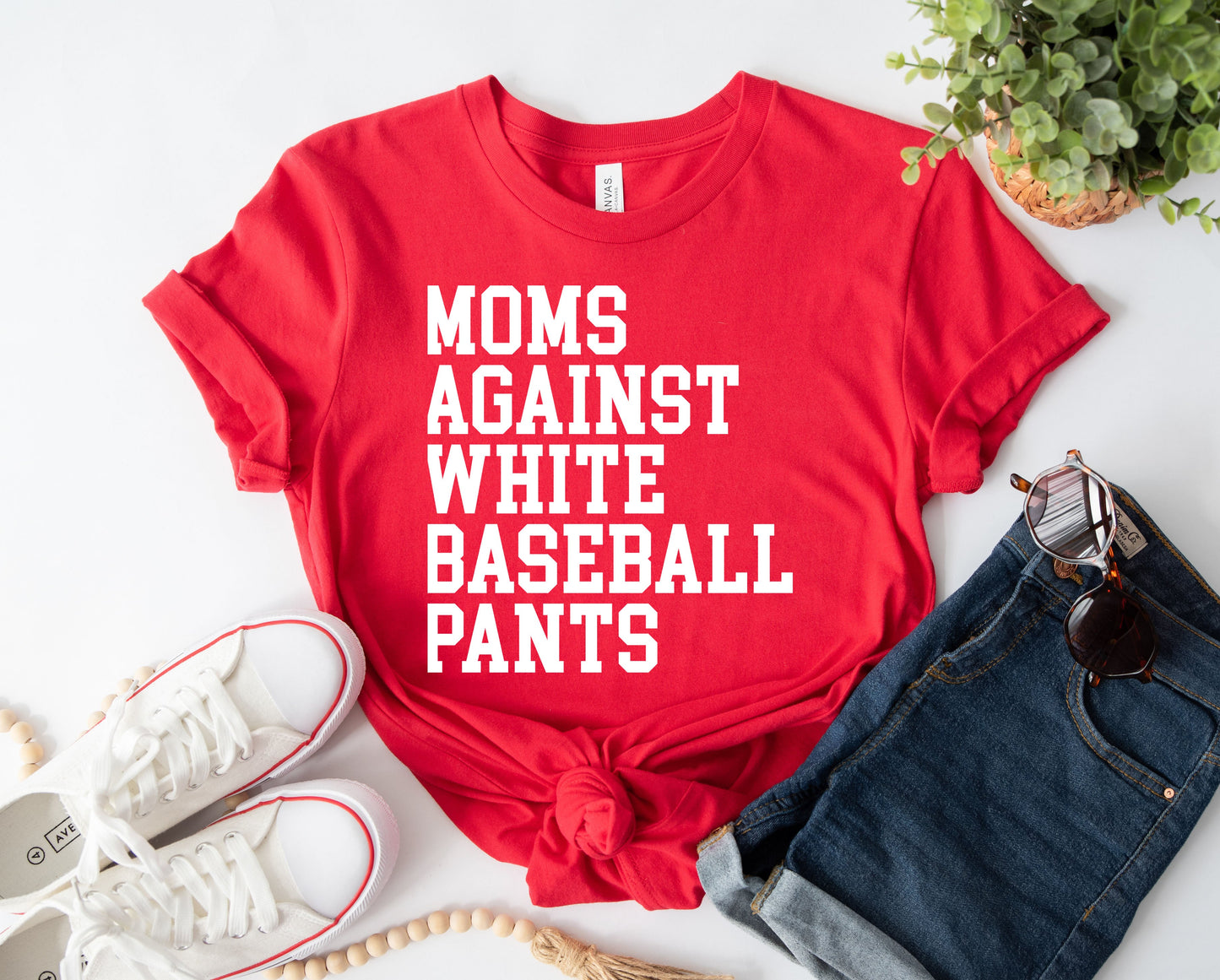 Wholesale Moms Against White Baseball Pants Graphic Tee - Red