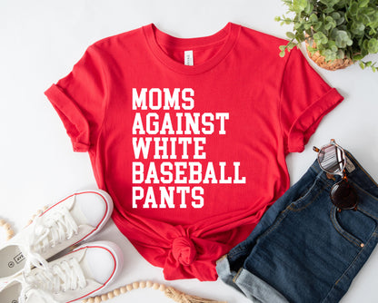 Wholesale Moms Against White Baseball Pants Graphic Tee - Red