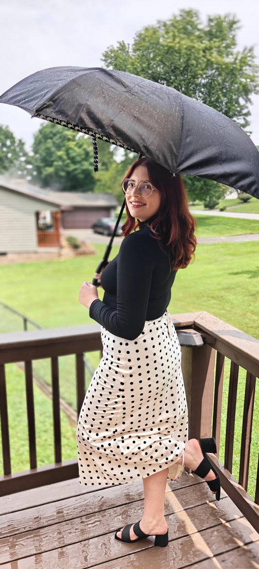 Polka Dot Satin Midi Skirt