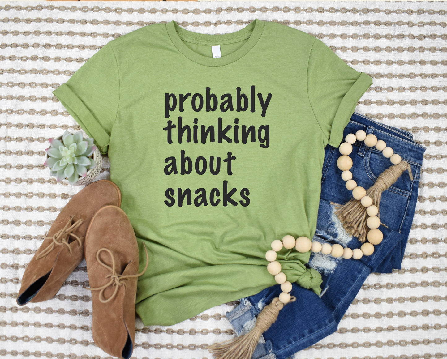 Wholesale Probably Thinking About Snacks Graphic Tee - Heather Green