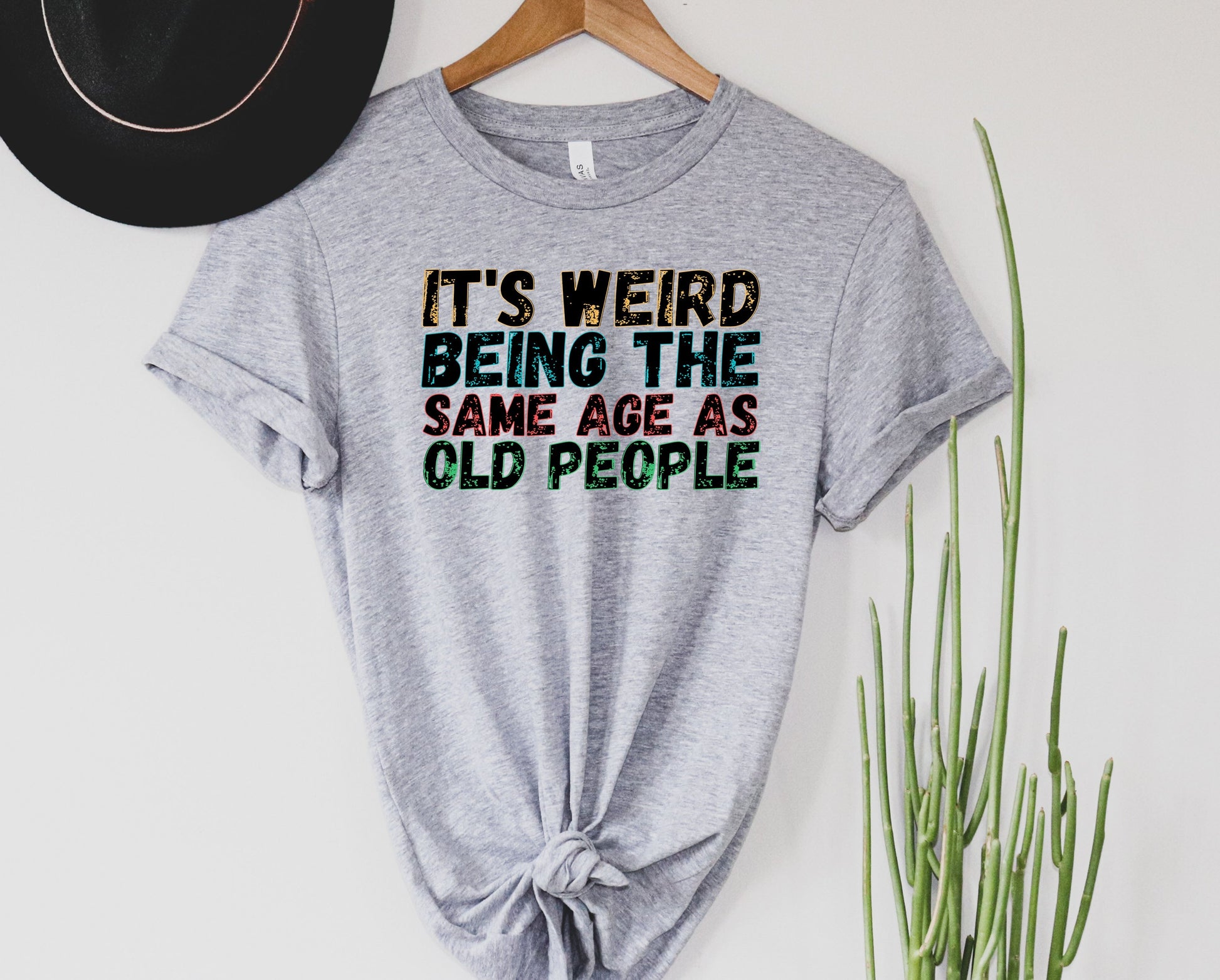 Wholesale Same Age as Old People Graphic Tee - Grey