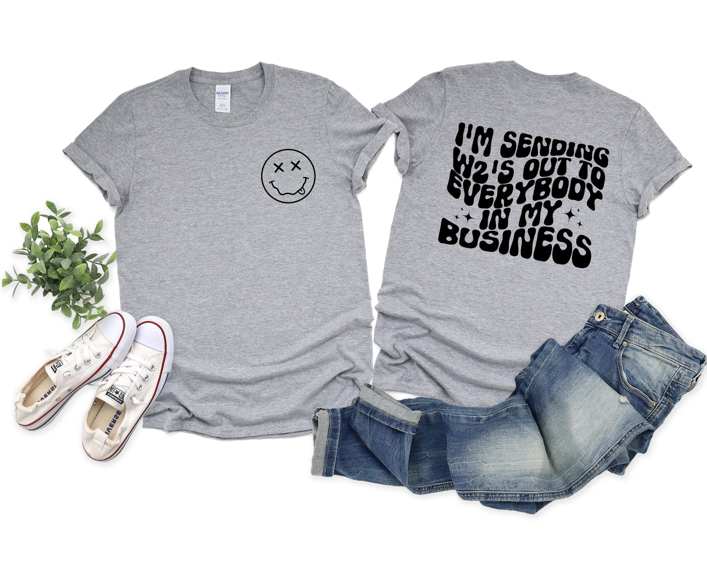 Wholesale Sending W2s Front & Back Print Graphic Tee - Grey Sweatshirt