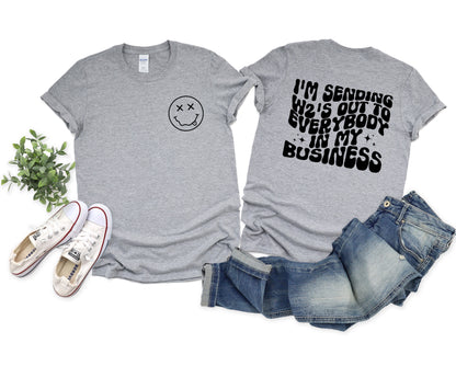 Wholesale Sending W2s Front & Back Print Graphic Tee - Grey Sweatshirt