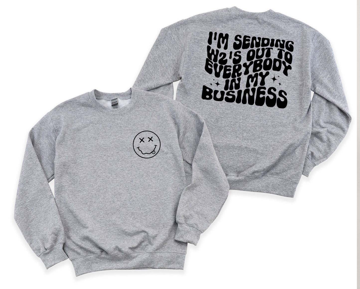 Wholesale Sending W2s Front & Back Print Graphic Tee - Grey Tee