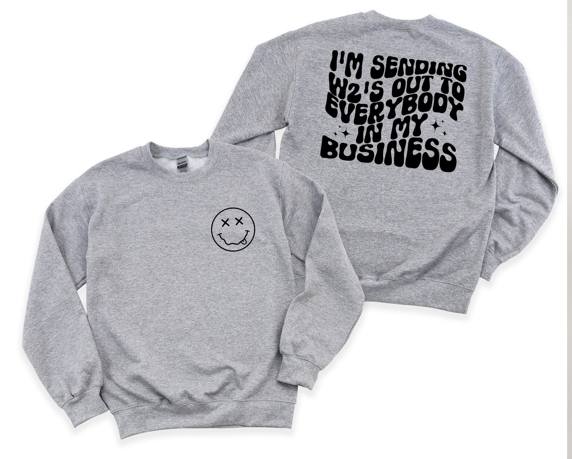Wholesale Sending W2s Front & Back Print Graphic Tee - Grey Tee