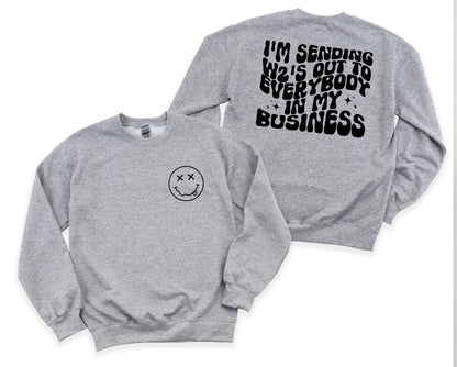 Wholesale Sending W2s Front & Back Print Graphic Tee - Grey Tee