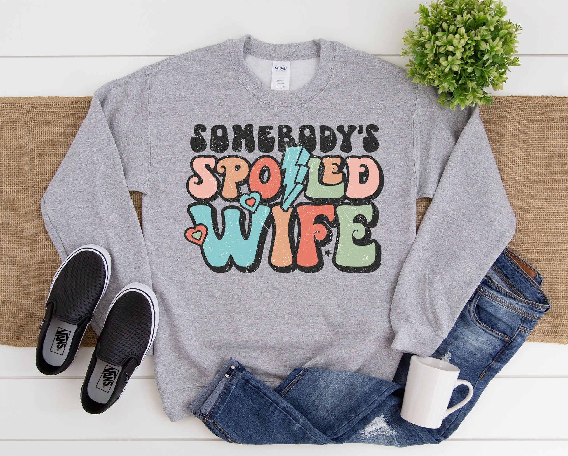 Wholesale Somebody's Spoiled Wife Graphic Tee - Grey Sweatshirt