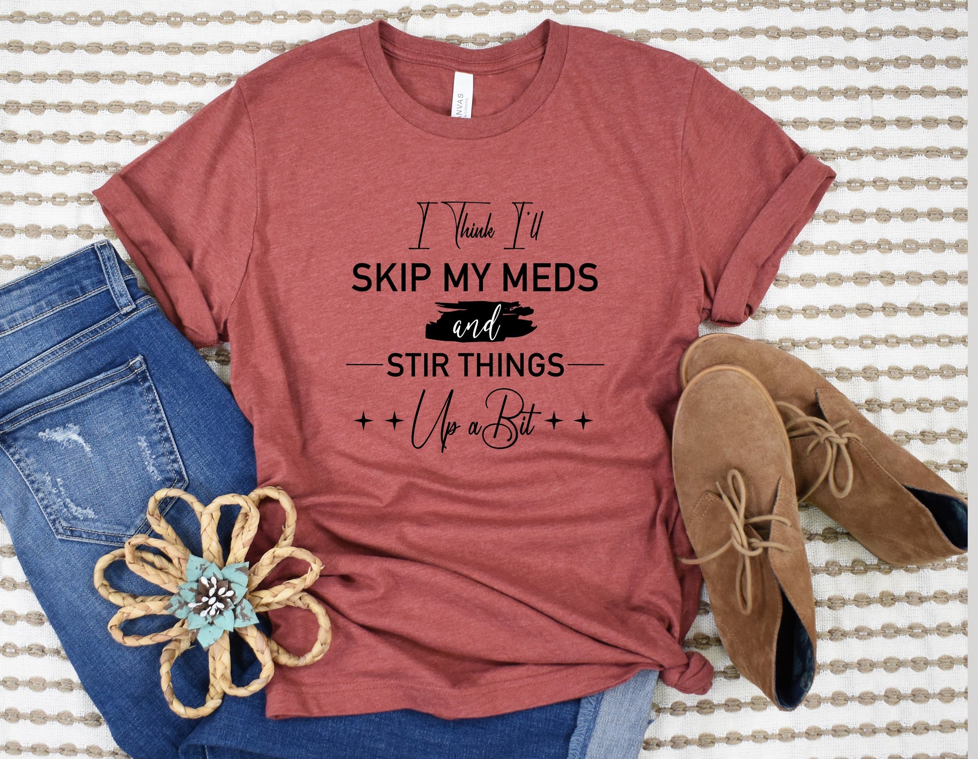 Wholesale I Think I'll Skip My meds Graphic Tee - Heather Red