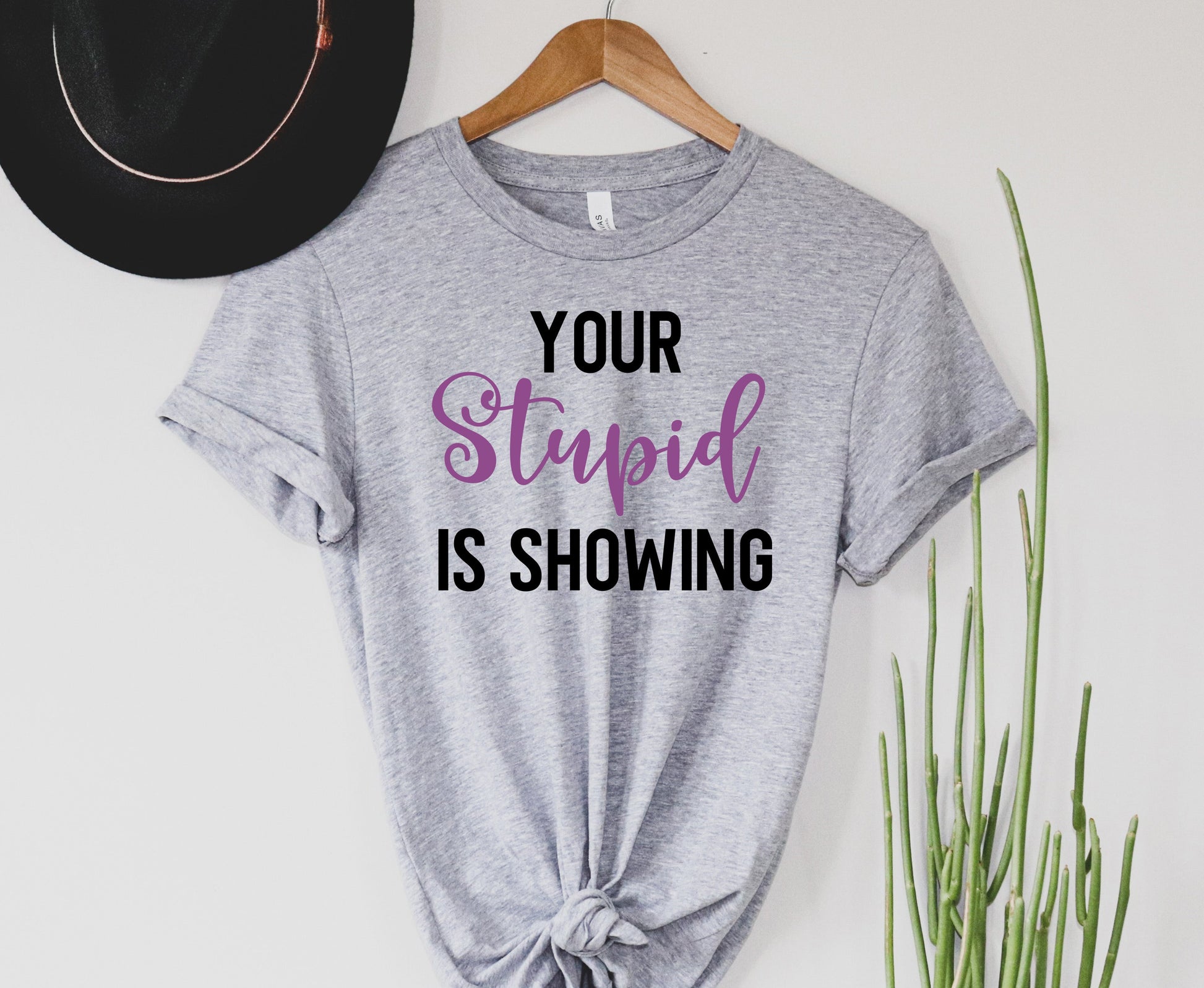 Wholesale Your Stupid is Showing Graphic Tee - White