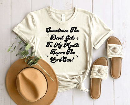 Wholesale Devil Gets to My Mouth Graphic Tee - Heathered Clay