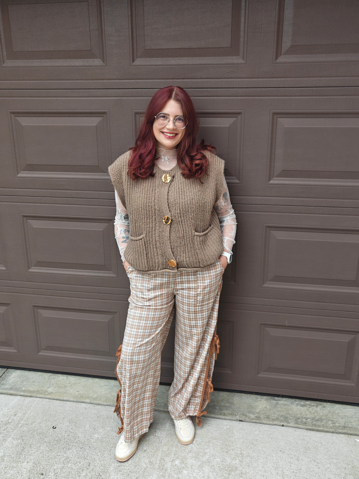 Plaid Print Tie Detail Casual Pants