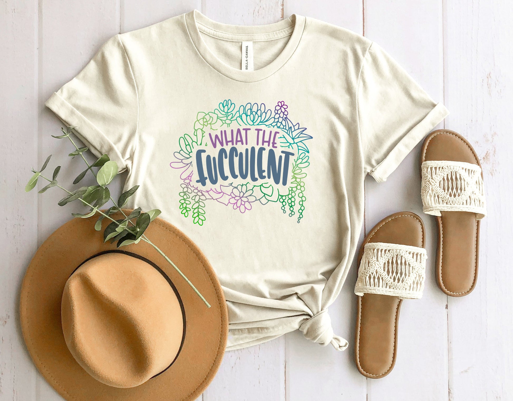 Wholesale What the Fucculent Graphic Tee - Heather Sand