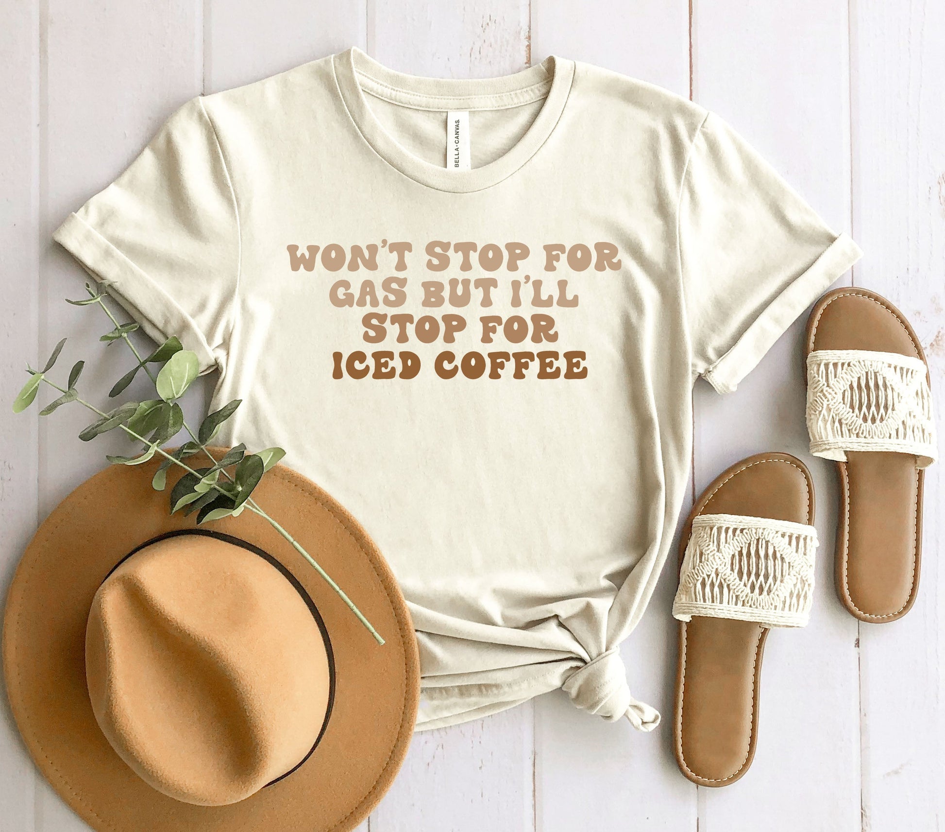 Wholesale Will Stop for Iced Coffee Graphic Tee - Heathered Sand